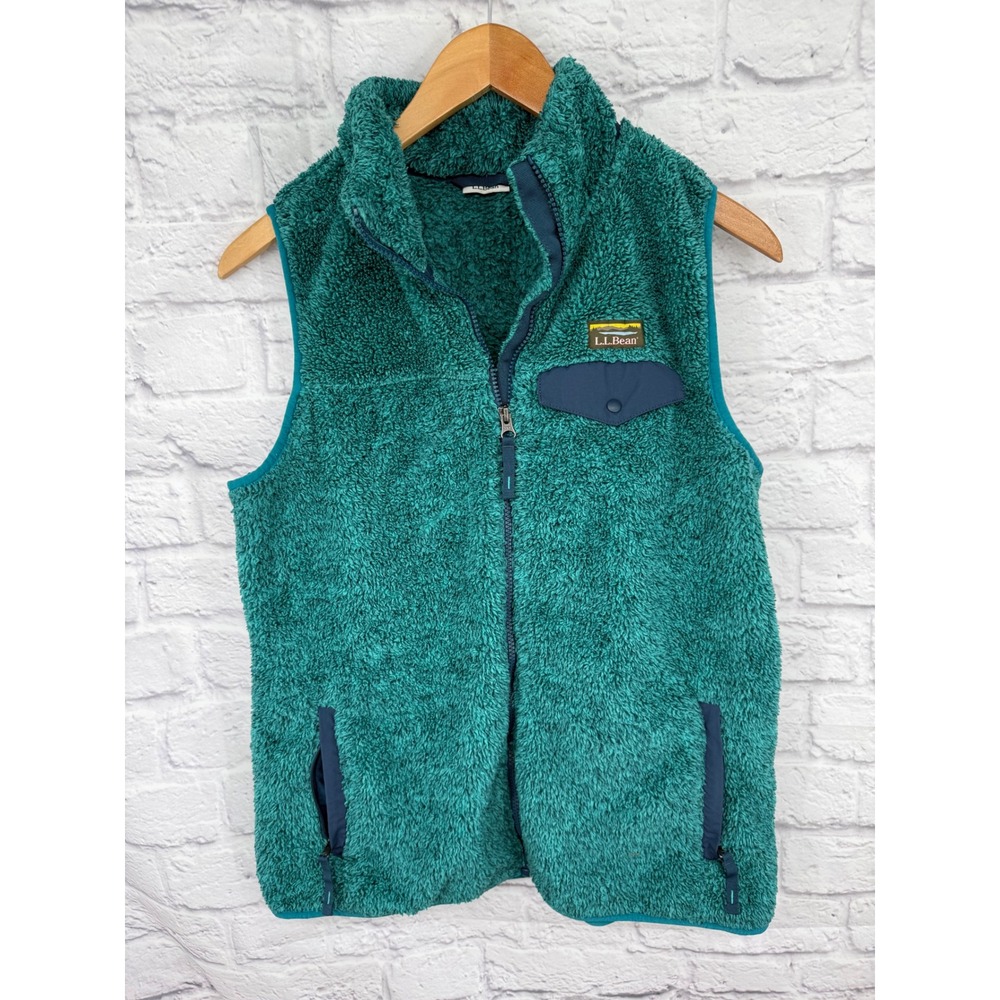 LL Bean Womens Mountain Pile Fleece Vest Teal Green‎ Full Zip Gorpcore Outdoor L